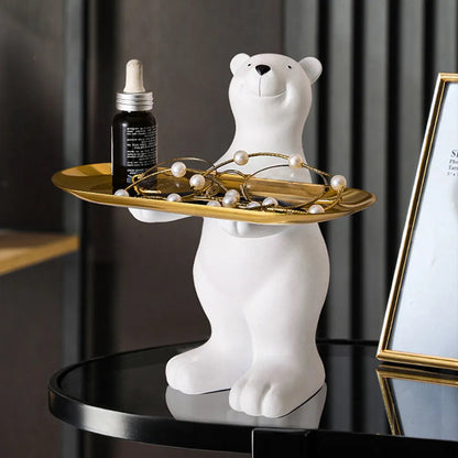 Polar Bear Beeldje met Dienblad – Speelse & Elegante Decoratie voor je Interieur