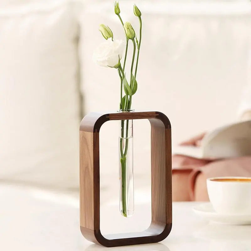 Wooden Hydroponic Glass Vase – Elegante & Duurzame Plantenvaas voor Hydroponische Tuinieren