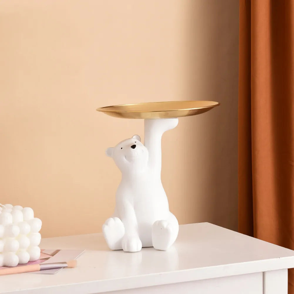 Polar Bear Beeldje met Dienblad – Speelse & Elegante Decoratie voor je Interieur