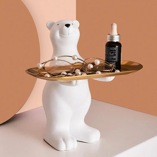 Polar Bear Beeldje met Dienblad – Speelse & Elegante Decoratie voor je Interieur