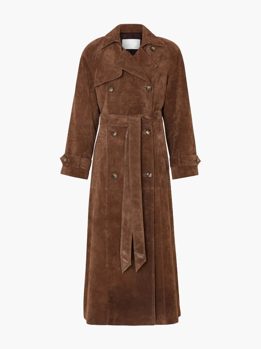 Suede Lange Trenchcoat Dames Jas - Sophie