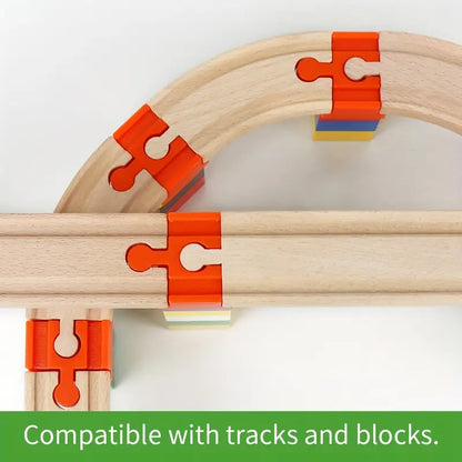 BlockLink - 16 Houten Verbinders voor Grote Bouwstenen - Compatibel met Treinsporen & Speelgoed