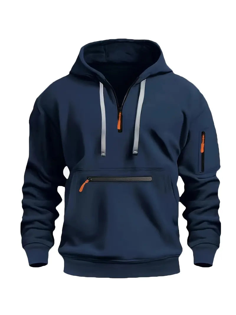 Heren Hoodie met Halve Rits – Casual Lange Mouwen, Kangoeroezak, Comfortabel voor Herfst & Winter