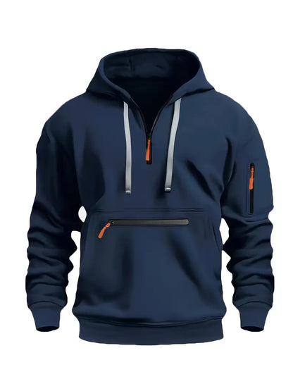 Heren Hoodie met Halve Rits – Casual Lange Mouwen, Kangoeroezak, Comfortabel voor Herfst & Winter