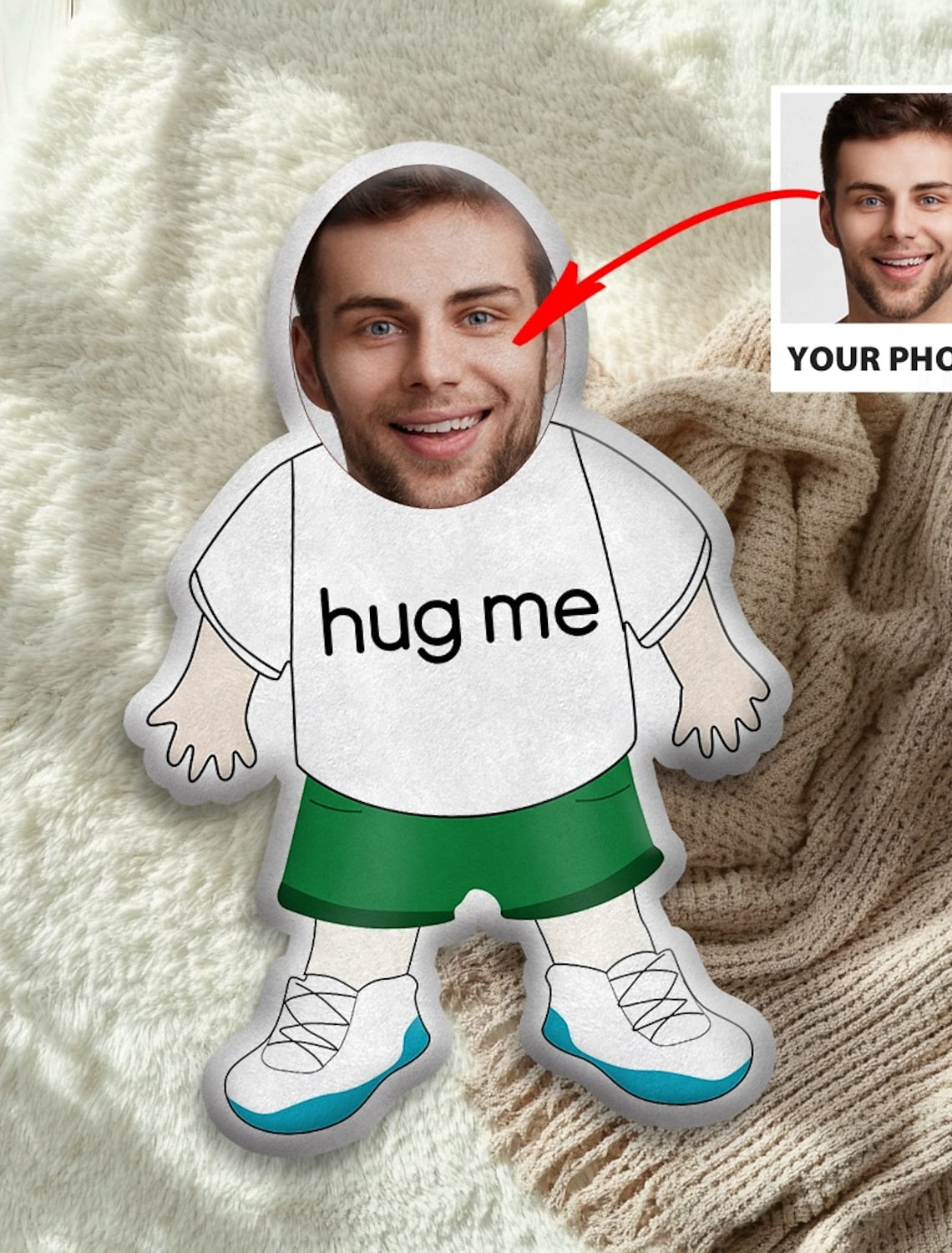 Uniek Gepersonaliseerde Knuffel – 'Hug Me' Foto Kussen in Diverse Maten - Perfect Cadeau voor Hem en Haar