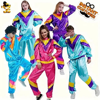 Gabberpak Carnaval - Retro Streetwear Set voor Heren in Blauw, Roze en Paars, Perfect voor Feesten