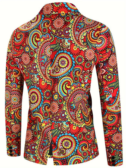 2-delig Heren Blazer & Pakbroek Set met Paisley Patroon - Casual Stijl, Modieuze Print en Comfortabele Pasvorm voor Carnaval