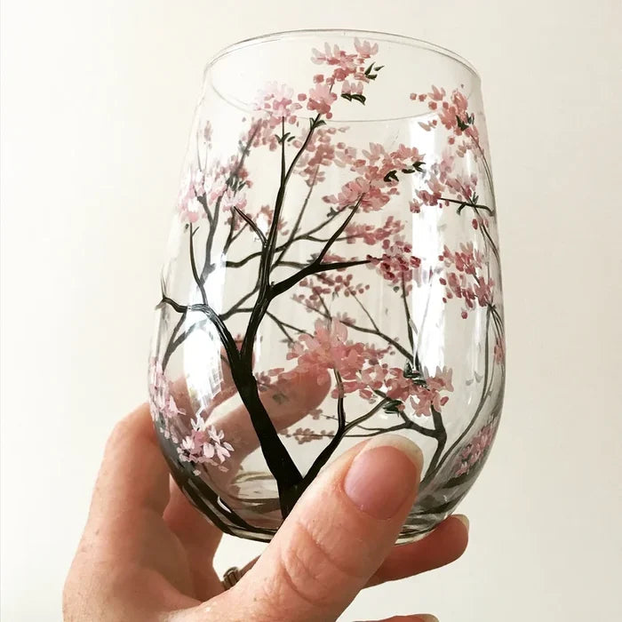 Seizoenen Boom Wijnglazen - Handgeschilderde Kunst in Glas