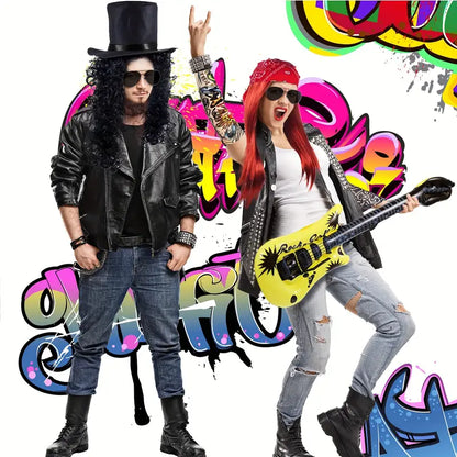 RockRewind - 70s & 80s Heavy Metal Kostuum Set met Pruik en Accessoires - Carnaval Kostuum