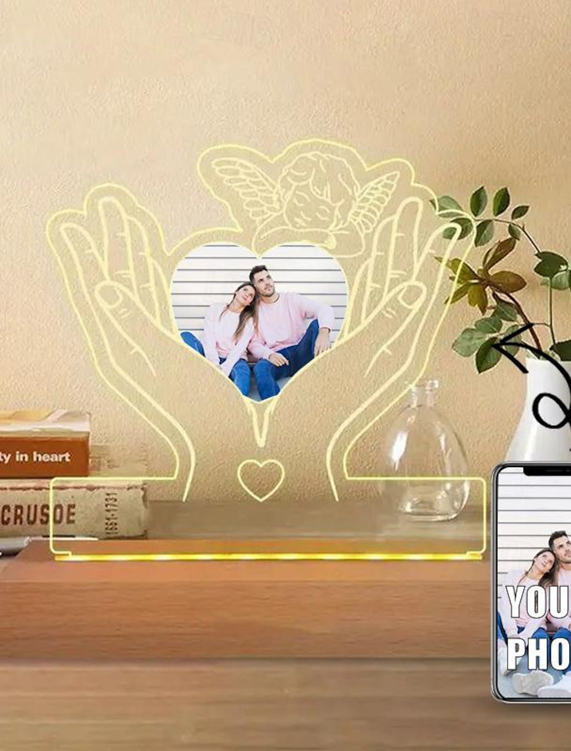 Gepersonaliseerde Fotolijst – Lichtgevend Acryl Nachtlampje - Uniek Cadeau voor Moeder, Valentijnsdag & Jubileum