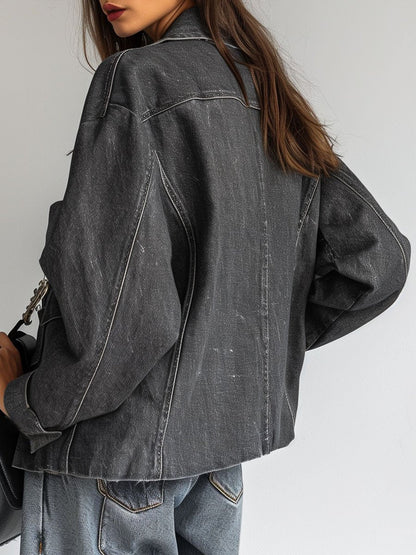 Oversized Zwarte Denim Spijkerjas Voor Dames - Elanza