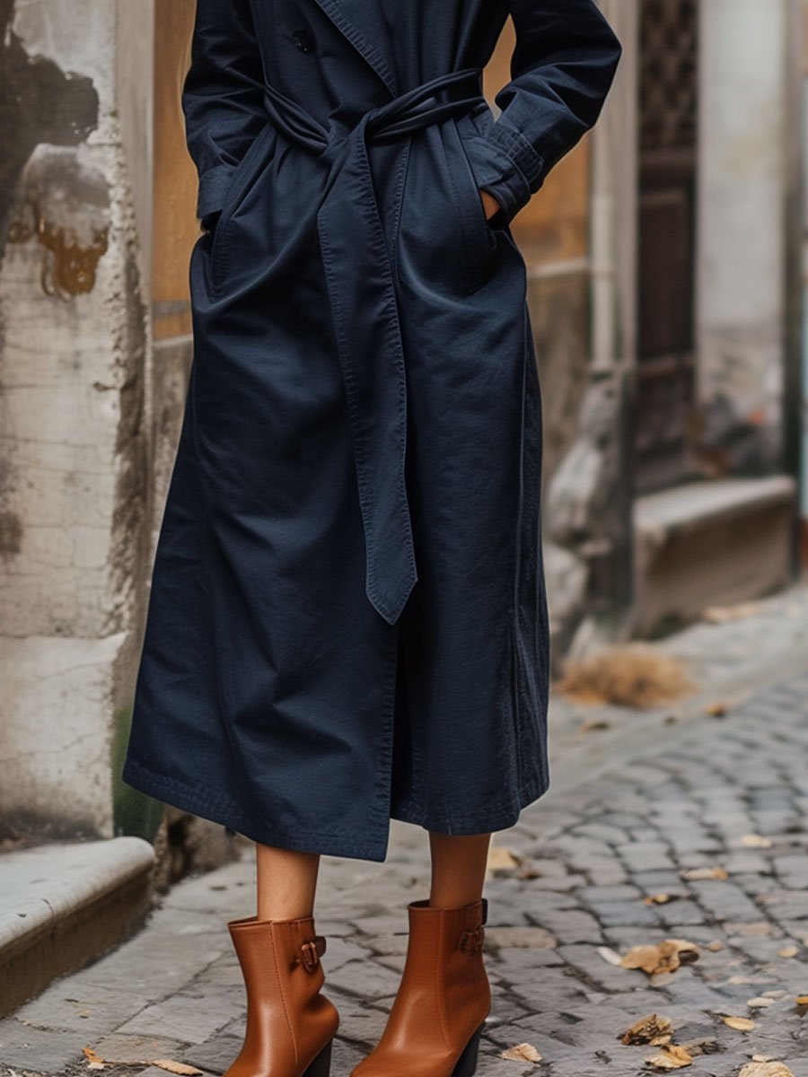 Casual Donker Blauwe Losse Trenchcoat Dames Jas - Naomi