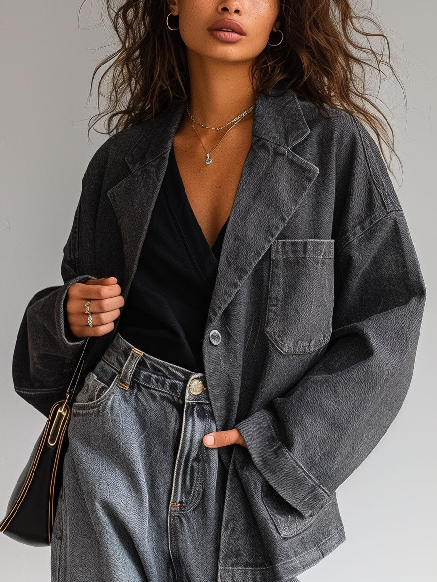 Oversized Zwarte Denim Spijkerjas Voor Dames - Elanza