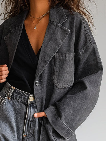 Oversized Zwarte Denim Spijkerjas Voor Dames - Elanza