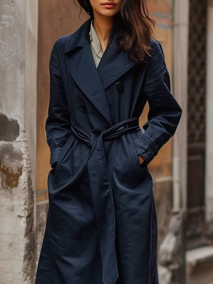 Casual Donker Blauwe Losse Trenchcoat Dames Jas - Naomi