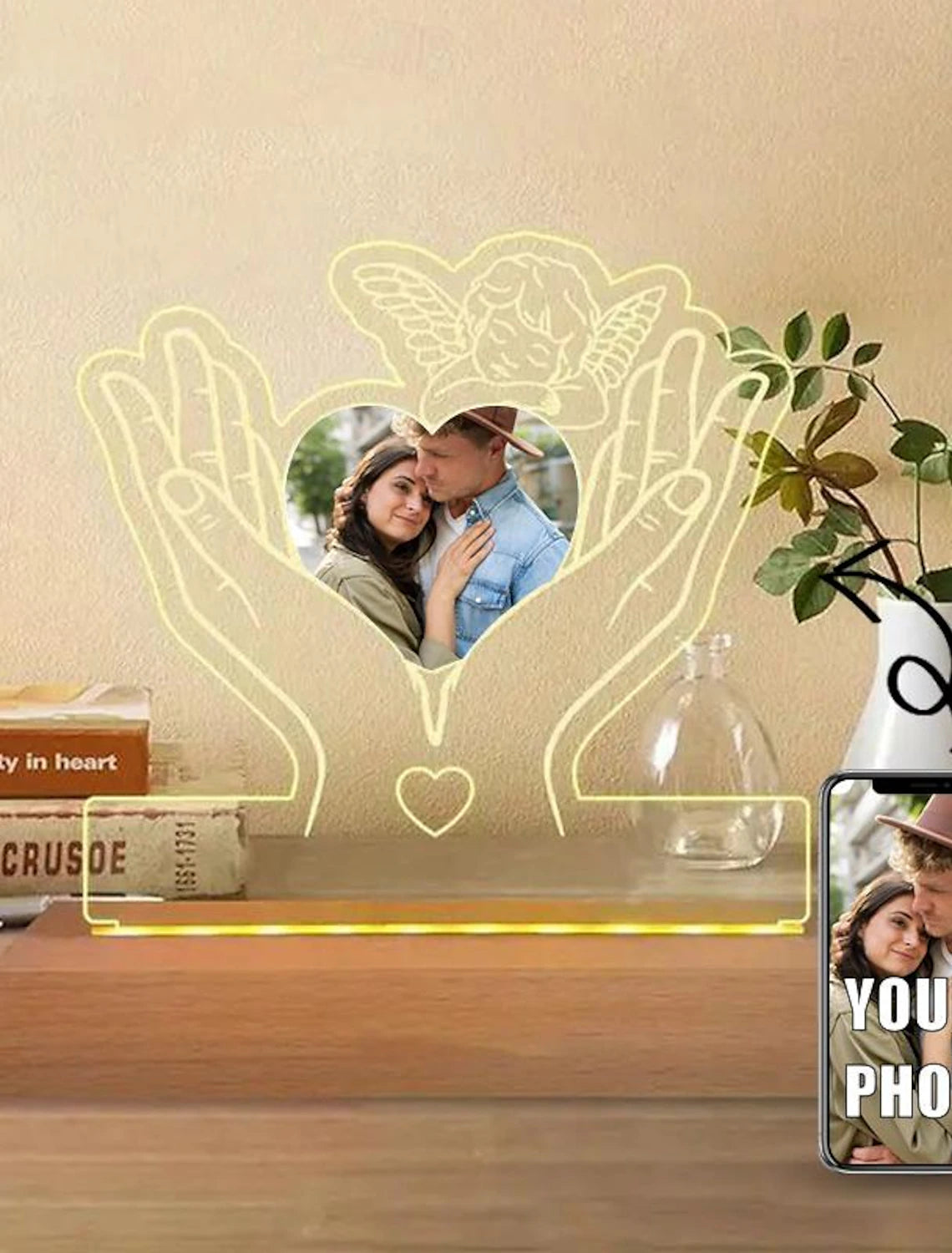 Gepersonaliseerde Fotolijst – Lichtgevend Acryl Nachtlampje - Uniek Cadeau voor Moeder, Valentijnsdag & Jubileum