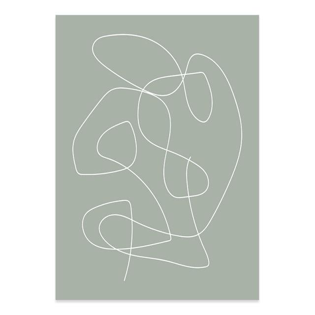 Abstracte Groene en Beige Lijntekening Kunst op Canvas - Modern Minimalistisch Wanddecor voor Elke Ruimte