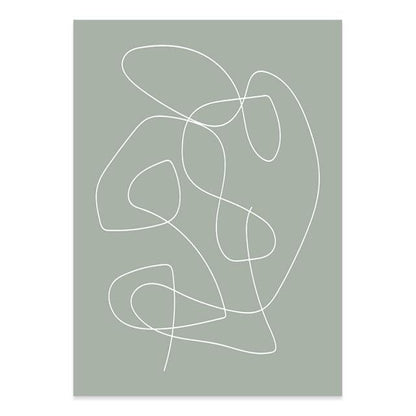 Abstracte Groene en Beige Lijntekening Kunst op Canvas - Modern Minimalistisch Wanddecor voor Elke Ruimte