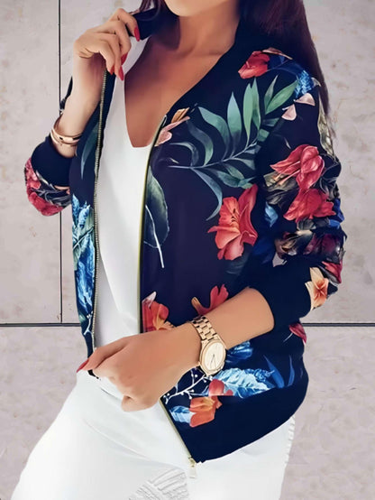 Casual Dames Jasje Met Bloemen Print En Ritssluiting - Madelief