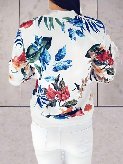 Casual Dames Jasje Met Bloemen Print En Ritssluiting - Madelief