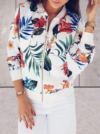 Casual Dames Jasje Met Bloemen Print En Ritssluiting - Madelief