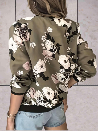 Casual Dames Jasje Met Bloemen Print En Ritssluiting - Madelief