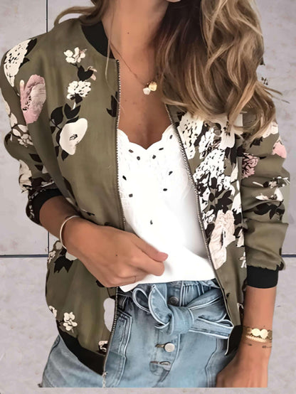 Casual Dames Jasje Met Bloemen Print En Ritssluiting - Madelief