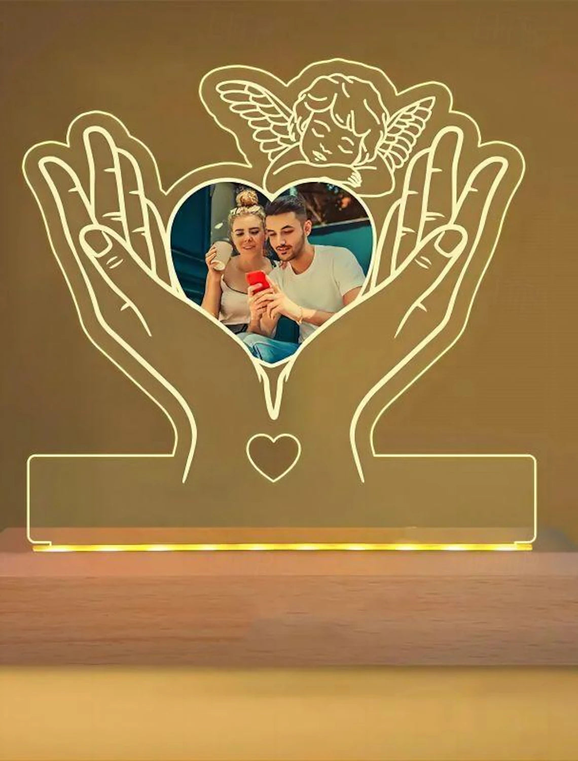 Gepersonaliseerde Fotolijst – Lichtgevend Acryl Nachtlampje - Uniek Cadeau voor Moeder, Valentijnsdag & Jubileum